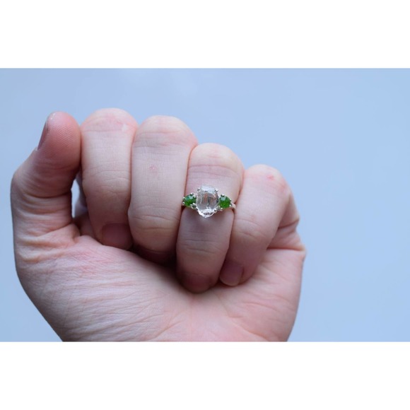 Natural Emerald Ring alternative Diamond Engagement Ring Sterling Silver… - Picture 4 of 10